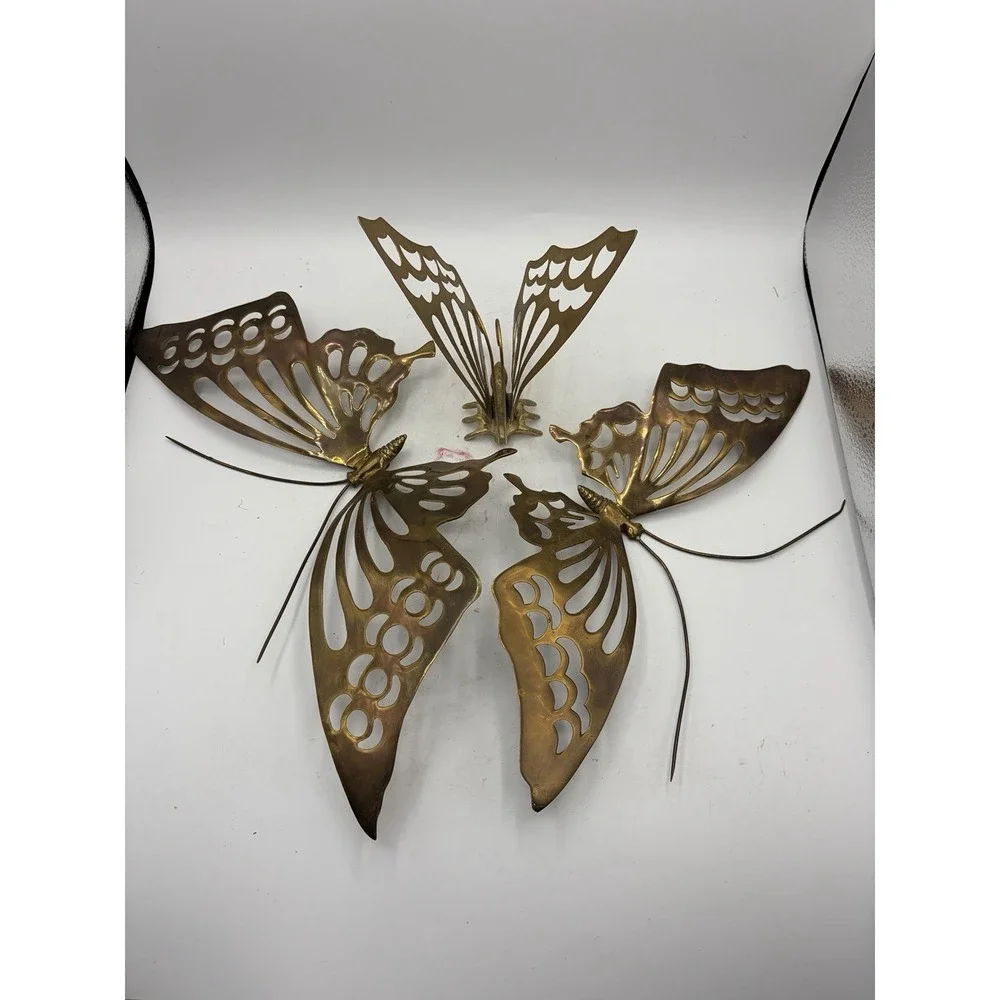 Vintage Brass Butterfly Wall Art Set of 3 Graduated Sizes MCM Hollywood Regency